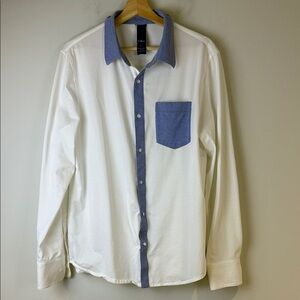 Kit and Ace Men's White Shirt with Blue Accents Size Large